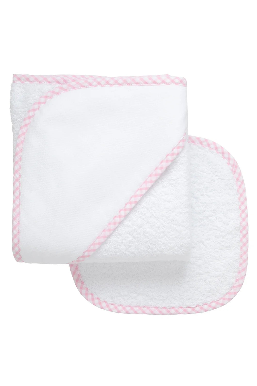 Hooded Towel and Washcloth Set- Small Check Trim