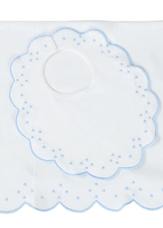 Scalloped Bib and Burp - Blue