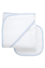 Load image into Gallery viewer, Hooded Towel and Washcloth Set- Small Check Trim
