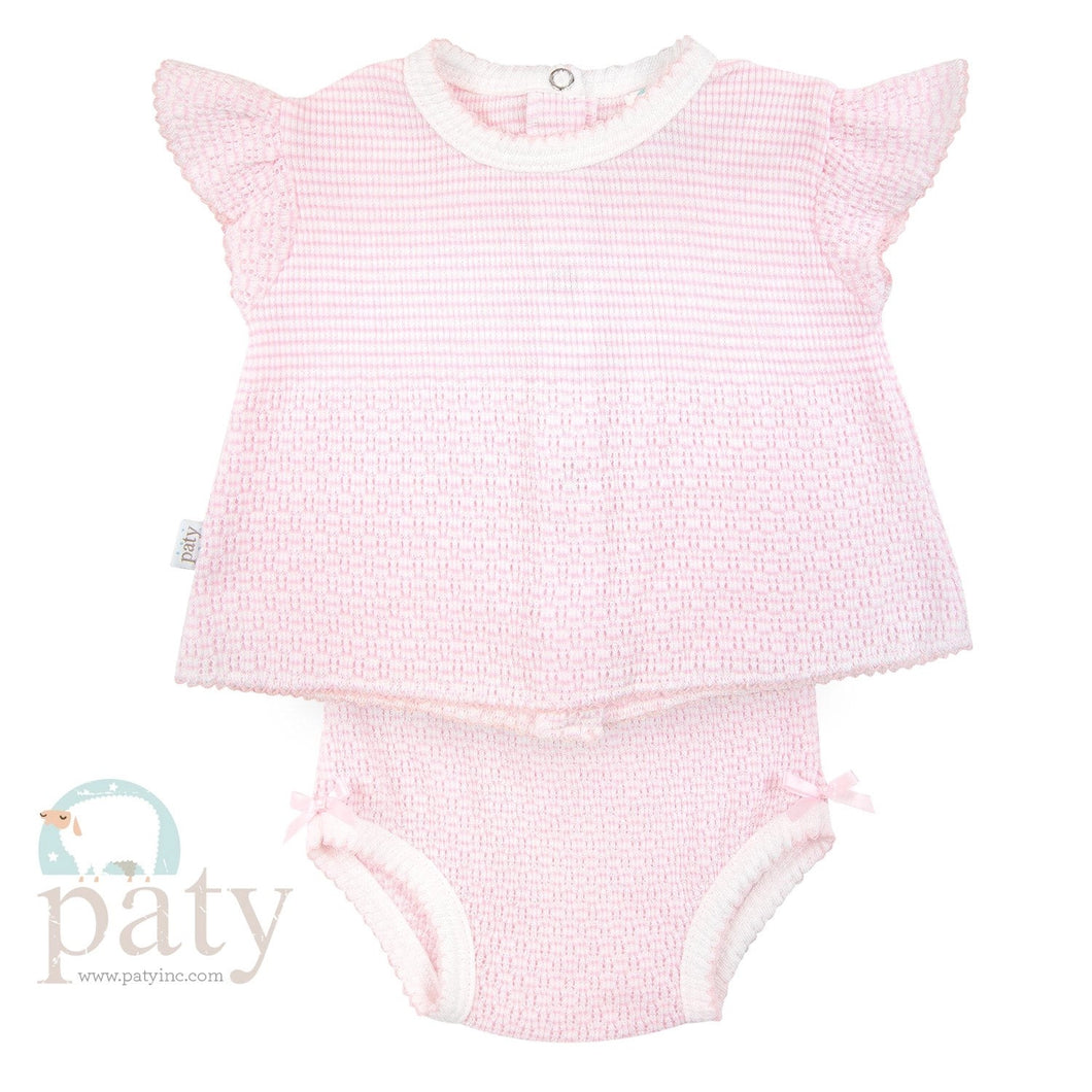Paty Knit 2 PC Flutter Sleeve Diaper Set w/ Bows