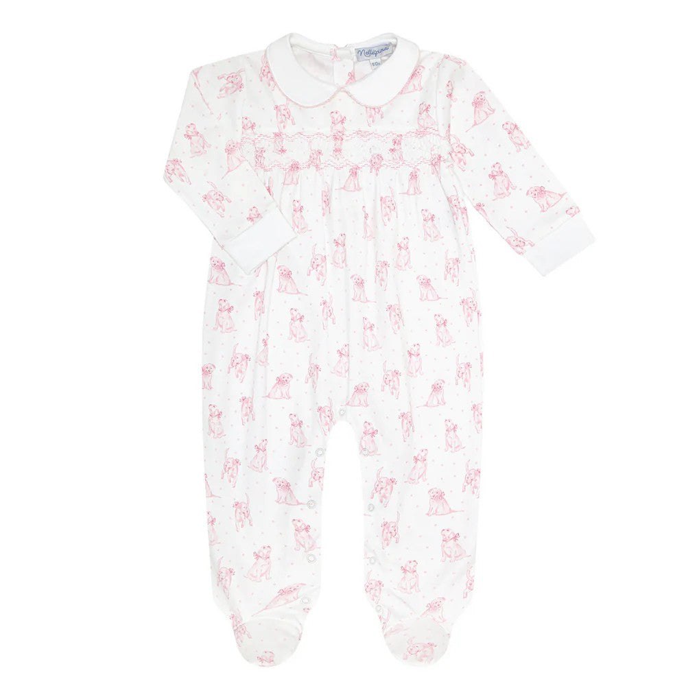 Pink Puppy Love Smocked Footie