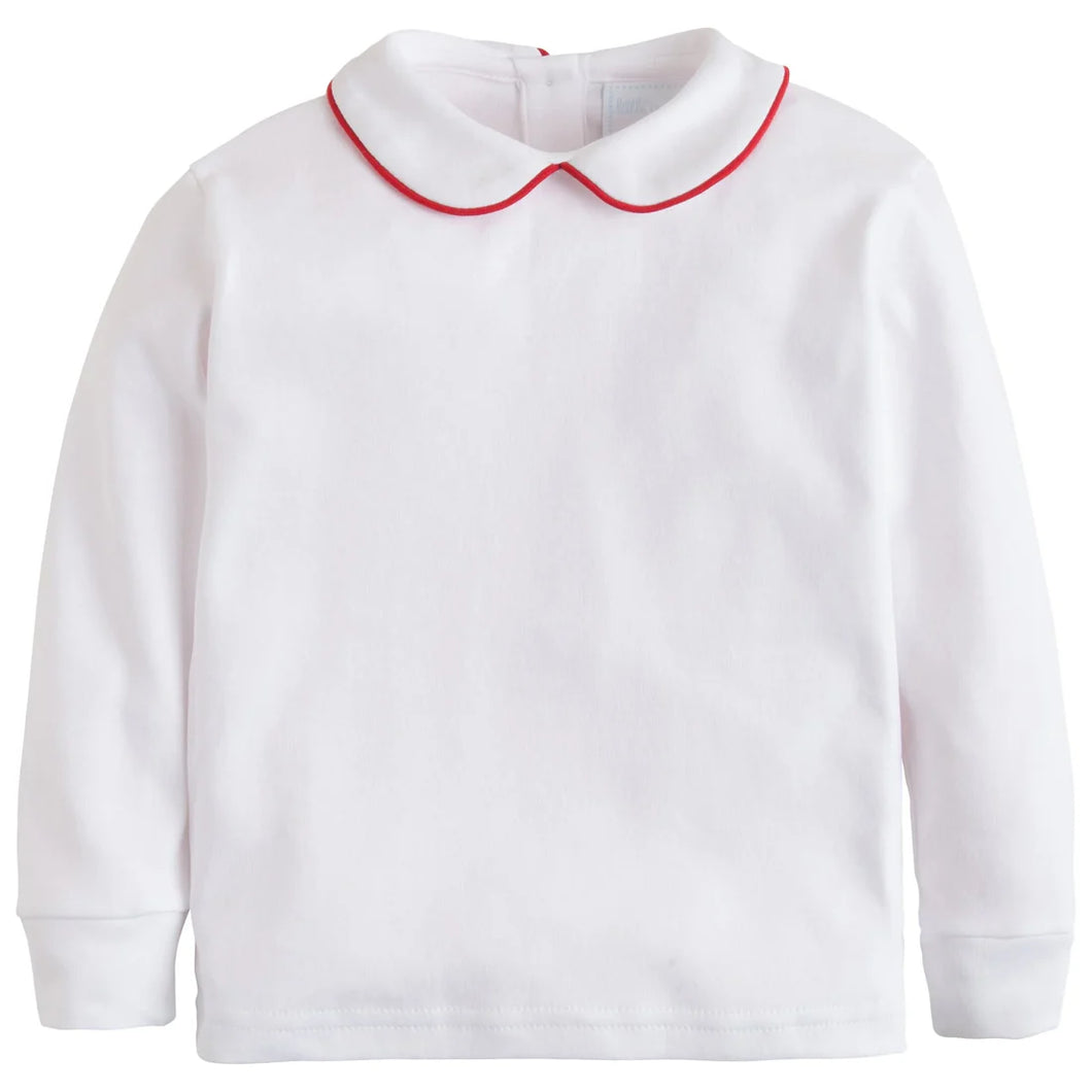 Piped Peter Pan Shirt- Red